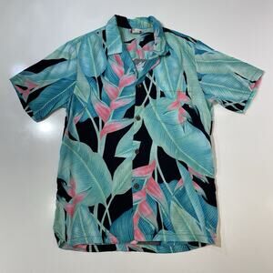 VTG 80s Kauaiana Hawaiian Camp Shirt Floral Lily Print Men's S Cotton USA